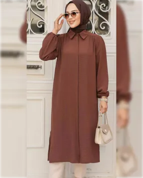 Ahlam Aerobin - Knee Length Tunic in Brown Shade قميص أحلام الصيفي الطويل من قماش الأيروبين باللون البني الجميل