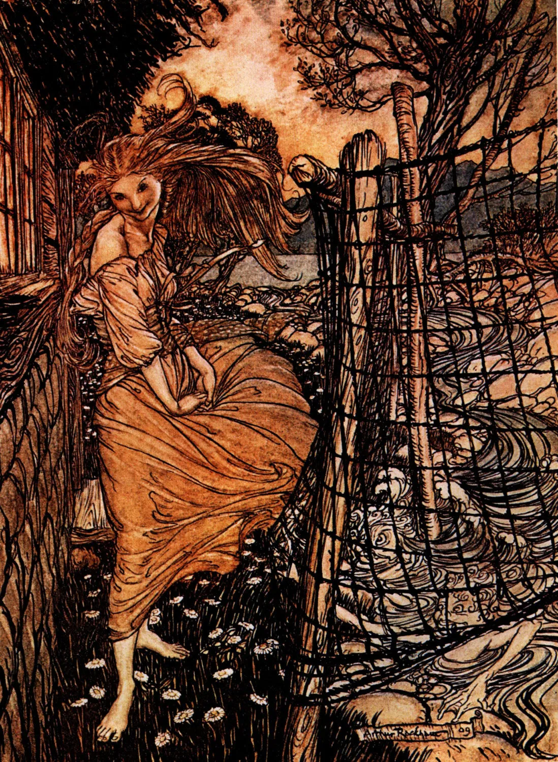 ARTHUR RACKHAM David Larkin Golden Age illustrator Lewis Carroll Nathaniel Hawthorne Brothers Grimm King Arthur Mother Goose Aesop Mermaids