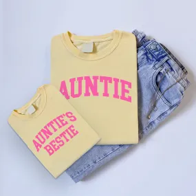 Auntie & Auntie's Bestie College Matching Butter/Pink T-shirts