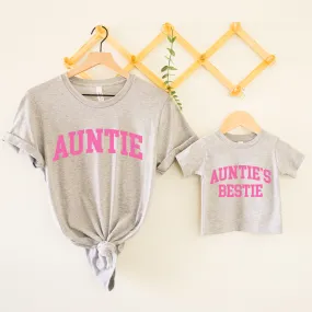 Auntie & Auntie's Bestie College Matching Grey/Pink T-shirts