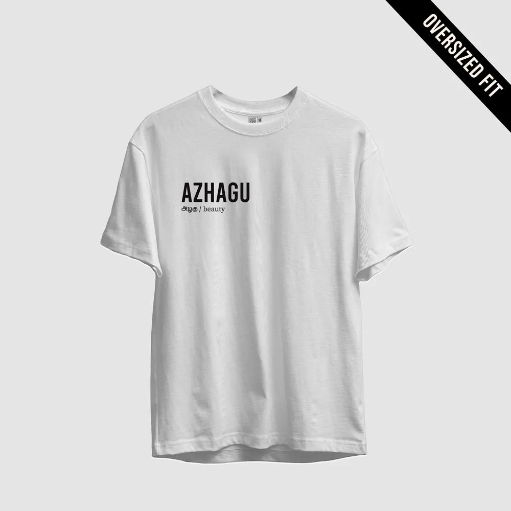 Azhagu | Tamil Oversized T-Shirt (White) (Right Pocket)