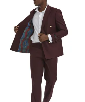 Burgundy Double Breasted Skinny Fit Suit