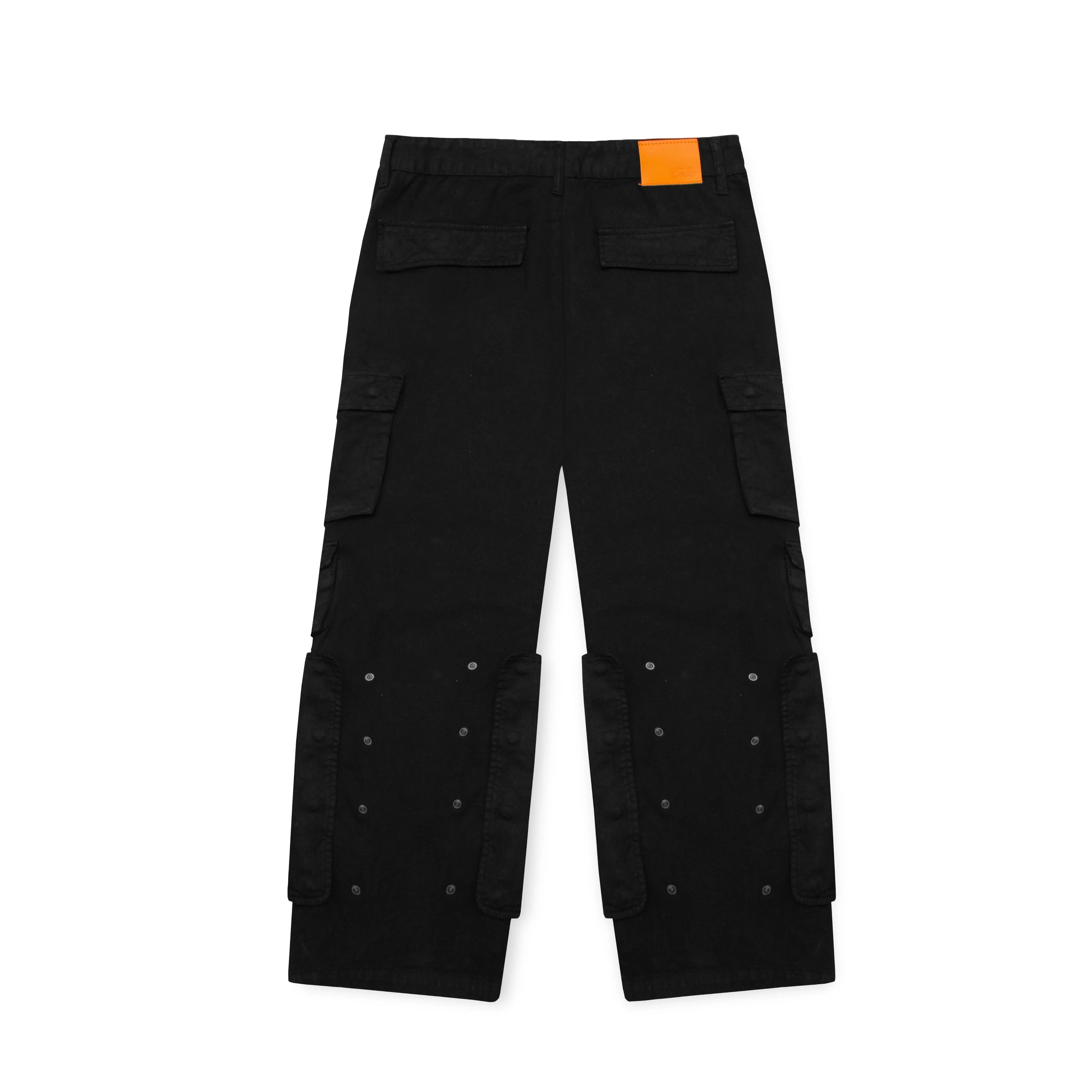 BUTTON CARGO PANTS - BLACK