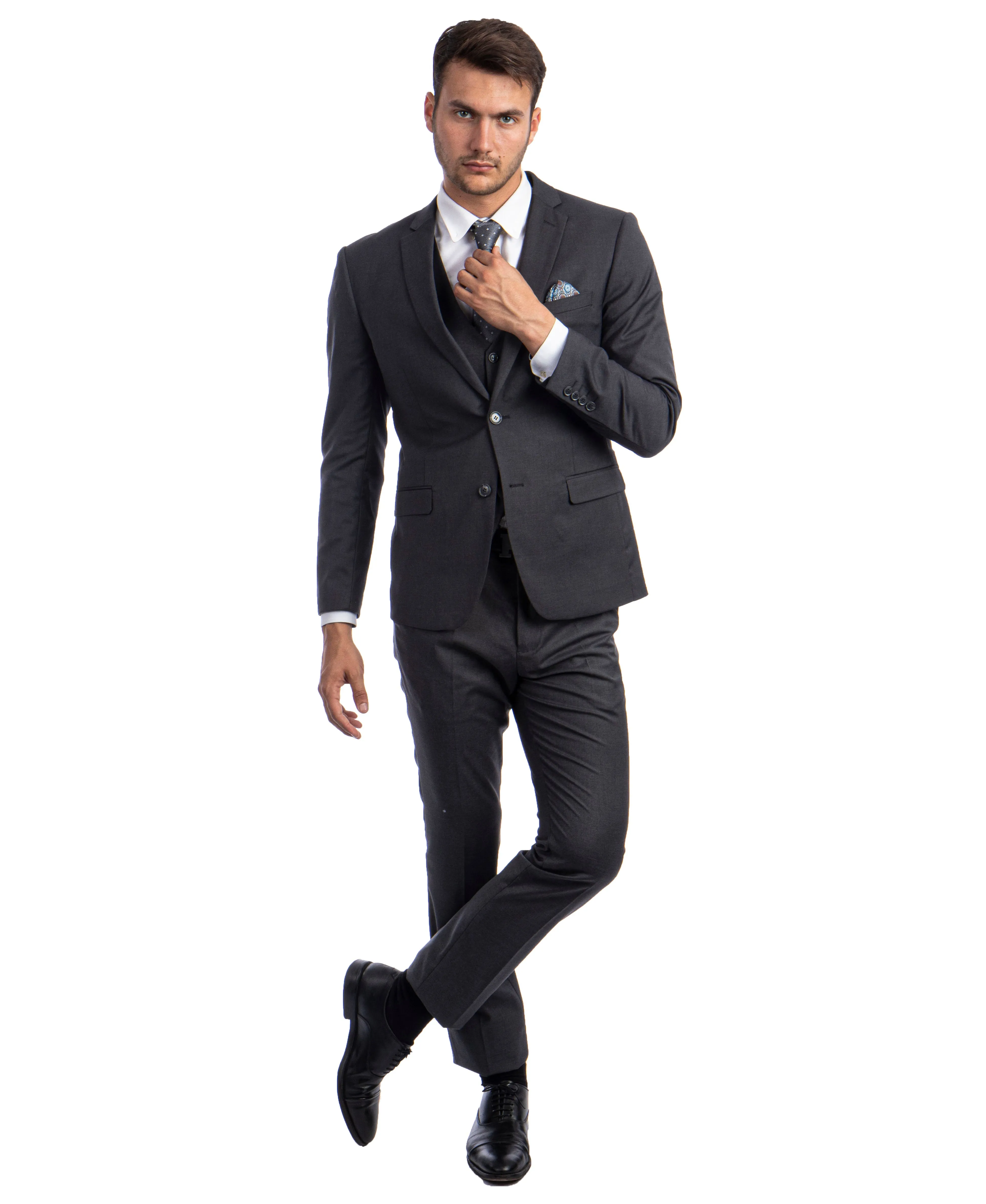 Charcoal Gray 3 PC Solid Suit - Slim Fit