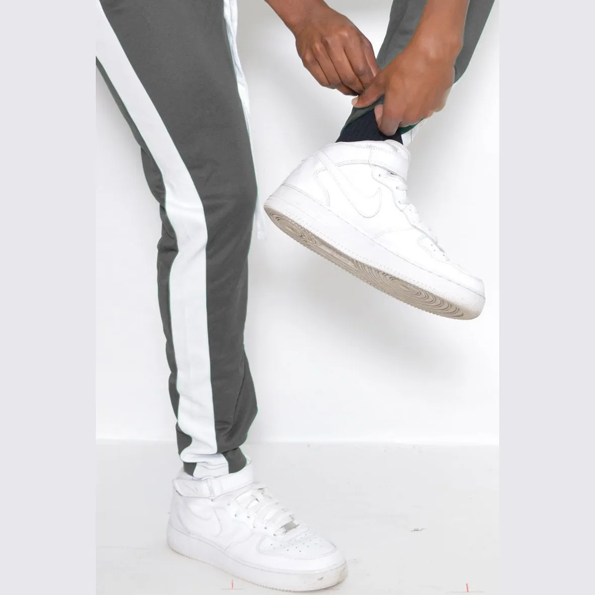 Dark Grey & White Slim Fit Track Pants