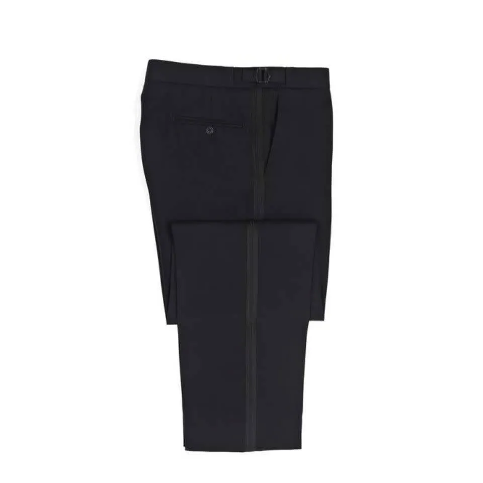 Flat Front Tuxedo Pants - Black Barathea