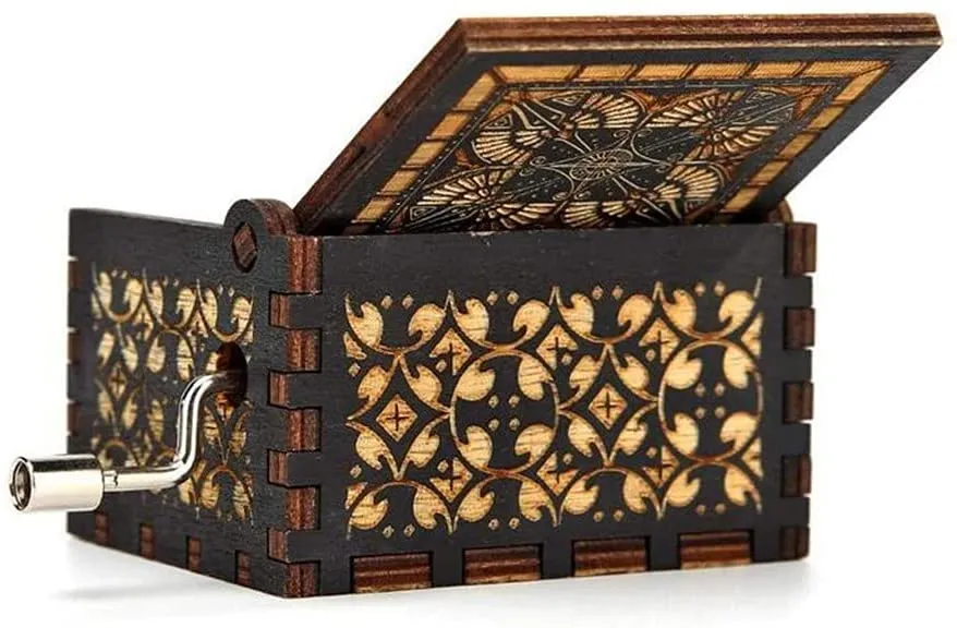 Jurassic Park Music Box - Wood Hand Crank Engraved (Black) - A Melodic Journey to Prehistoric Adventure 🦕🌳🎶