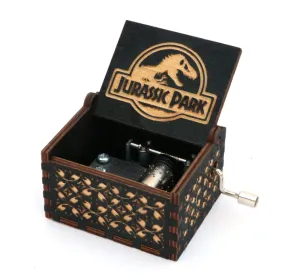 Jurassic Park Music Box - Wood Hand Crank Engraved (Black) - A Melodic Journey to Prehistoric Adventure 🦕🌳🎶