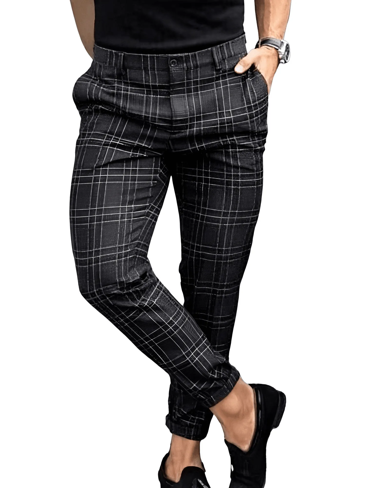 Men's Fashion Plaid Printed Pencil Pants