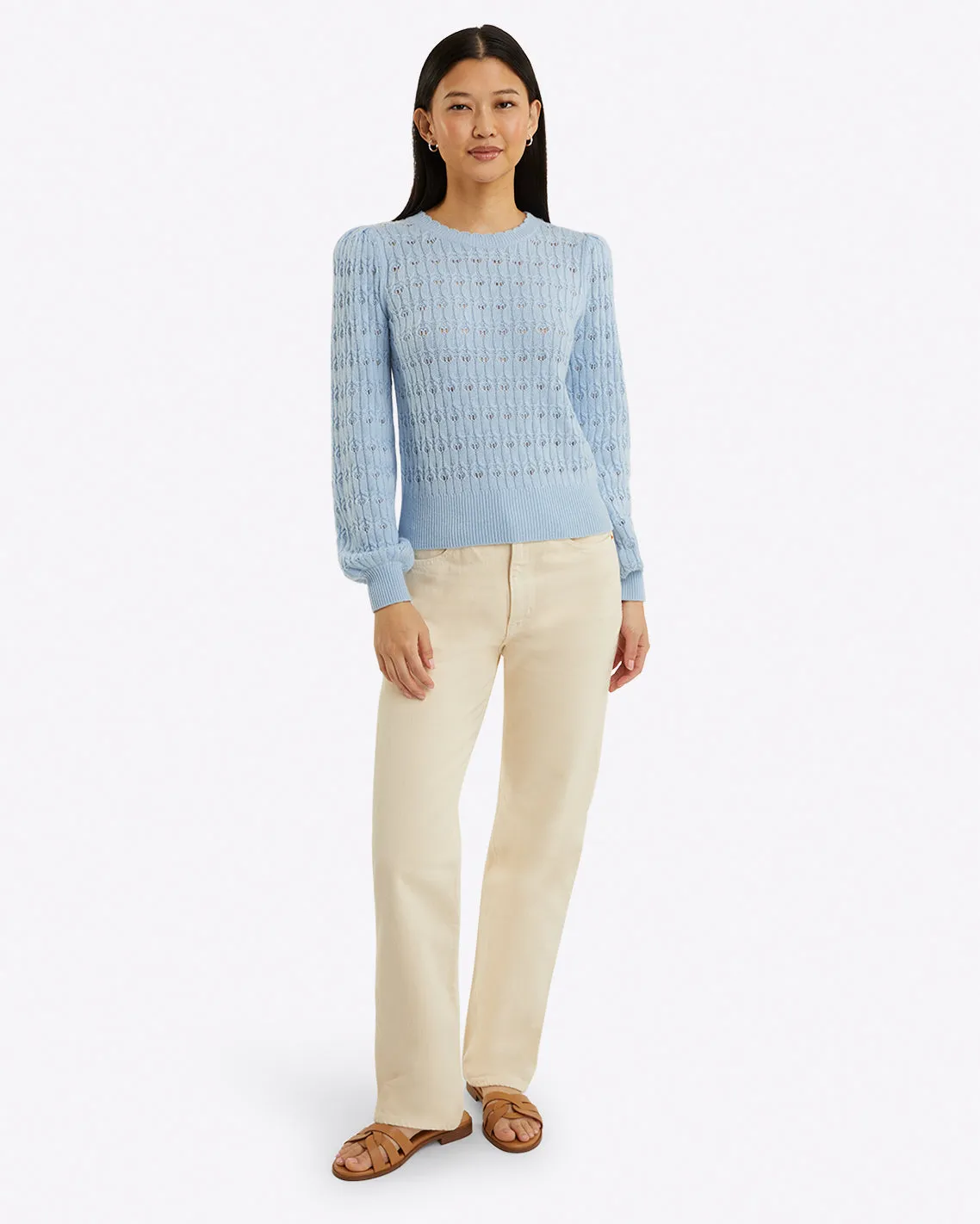 Puff Sleeve Sweater in Pointelle