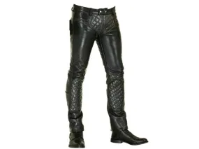 Quilted Mens Black Leather Pants