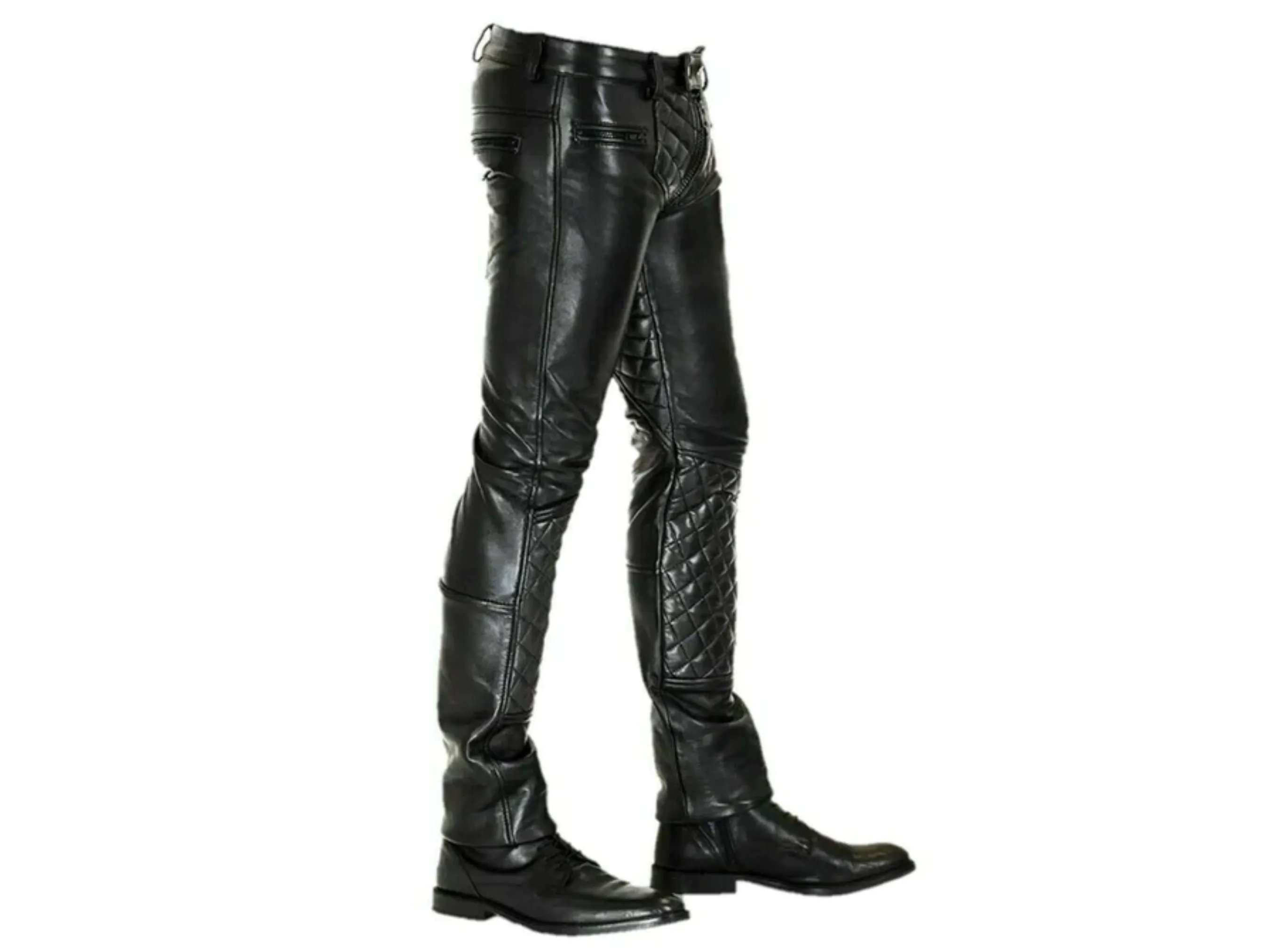 Quilted Mens Black Leather Pants