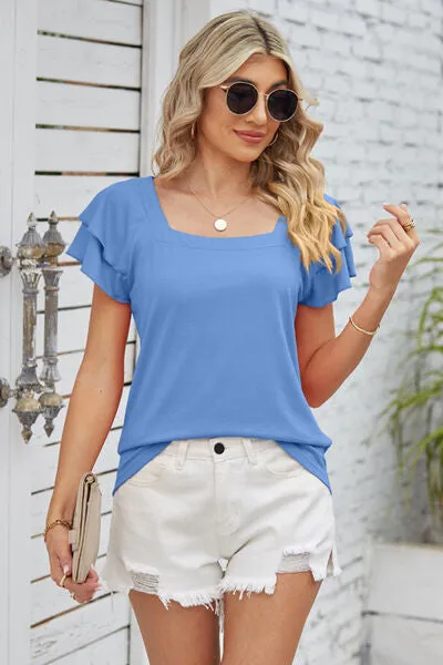 Square Neck Flutter Sleeve T-Shirt