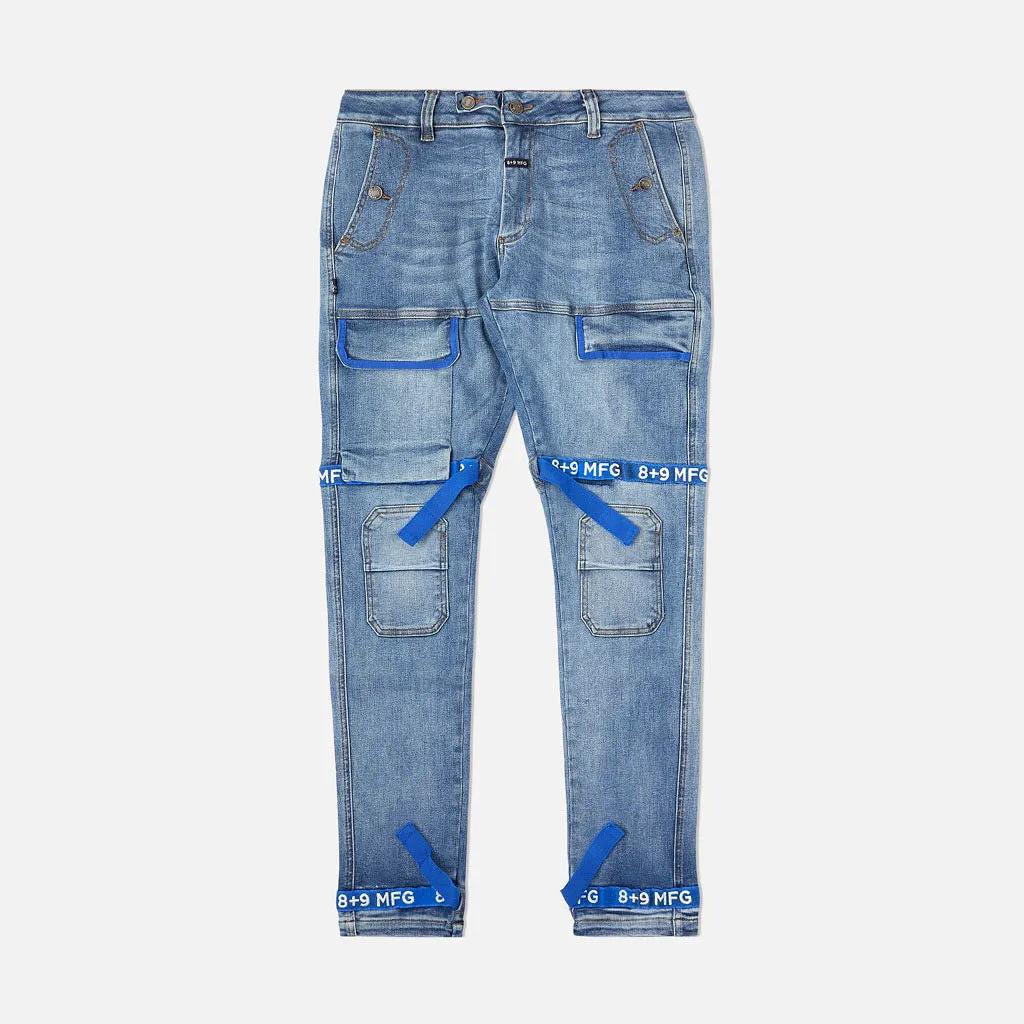 Strapped Up Slim Utility Medium Washed Jeans Royal